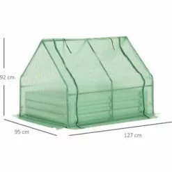 Outsunny Mini Serre De Jardin Serre à Tomates Avec Carré Potager - Acier Thermo-laqué, Tôle D'acier Ondulée, PE Haute Densité Anti-UV - Fenêtre Zippée Enroulable Vert - Vert -Serre de jardin Boutique 50909104 3