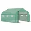Outsunny Serre Tunnel De Jardin Grande Taille Dim. 3,47L X 3l X 2H M - 6 Fenêtres Et Porte Zippée Enroulable - Acier Galvanisé PE Haute Densité Vert