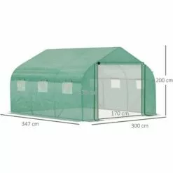 Outsunny Serre Tunnel De Jardin Grande Taille Dim. 3,47L X 3l X 2H M - 6 Fenêtres Et Porte Zippée Enroulable - Acier Galvanisé PE Haute Densité Vert -Serre de jardin Boutique 50909110 3