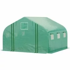 Outsunny Serre Tunnel De Jardin Grande Taille Dim. 3,47L X 3l X 2H M - 6 Fenêtres Et Porte Zippée Enroulable - Acier Galvanisé PE Haute Densité Vert -Serre de jardin Boutique 50909110 4