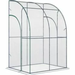 Outsunny Serre De Jardin Adossée Serre Adossée Dim. 1,43L X 1,18l X 2,12H M 2 Portes Zippées Enroulables Acier PVC Transparent - Transparent
