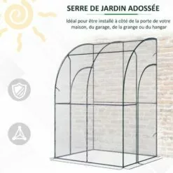 Outsunny Serre De Jardin Adossée Serre Adossée Dim. 1,43L X 1,18l X 2,12H M 2 Portes Zippées Enroulables Acier PVC Transparent - Transparent -Serre de jardin Boutique 50909119 4