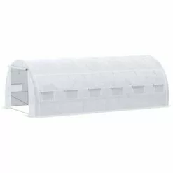 Outsunny Serre De Jardin Tunnel 18 M² Dim. 5,97L X 3,02l X 2H M - 12 Fenêtres, Porte Zippée Enroulable - Châssis Tubulaire Acier Galvanisé, Bâche PE Haute Densité Blanc - Blanc