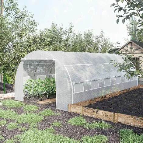 Outsunny Serre De Jardin Tunnel 18 M² Dim. 5,97L X 3,02l X 2H M - 12 Fenêtres, Porte Zippée Enroulable - Châssis Tubulaire Acier Galvanisé, Bâche PE Haute Densité Blanc - Blanc 2 Outsunny Serre De Jardin Tunnel 18 M² Dim. 5,97L X 3,02l X 2H M - 12 Fenêtres, Porte Zippée Enroulable - Châssis Tubulaire Acier Galvanisé, Bâche PE Haute Densité Blanc - Blanc – Image 2