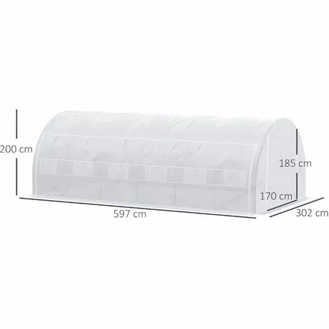 Outsunny Serre De Jardin Tunnel 18 M² Dim. 5,97L X 3,02l X 2H M - 12 Fenêtres, Porte Zippée Enroulable - Châssis Tubulaire Acier Galvanisé, Bâche PE Haute Densité Blanc - Blanc 3 Outsunny Serre De Jardin Tunnel 18 M² Dim. 5,97L X 3,02l X 2H M - 12 Fenêtres, Porte Zippée Enroulable - Châssis Tubulaire Acier Galvanisé, Bâche PE Haute Densité Blanc - Blanc – Image 3