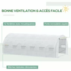 Outsunny Serre De Jardin Tunnel 18 M² Dim. 5,97L X 3,02l X 2H M - 12 Fenêtres, Porte Zippée Enroulable - Châssis Tubulaire Acier Galvanisé, Bâche PE Haute Densité Blanc - Blanc 9 Outsunny Serre De Jardin Tunnel 18 M² Dim. 5,97L X 3,02l X 2H M - 12 Fenêtres, Porte Zippée Enroulable - Châssis Tubulaire Acier Galvanisé, Bâche PE Haute Densité Blanc - Blanc -Serre de jardin Boutique 50909121 5