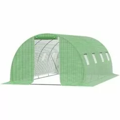 Outsunny Serre De Jardin Tunnel 18 M² Dim. 6L X 3l X 2H M - 8 Fenêtres, Porte Zippée Enroulable - Châssis Tubulaire Acier Galvanisé, Bâche PE Haute Densité Vert - Vert