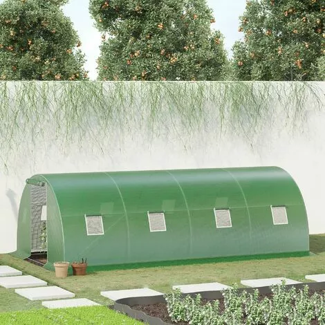 Outsunny Serre De Jardin Tunnel 18 M² Dim. 6L X 3l X 2H M - 8 Fenêtres, Porte Zippée Enroulable - Châssis Tubulaire Acier Galvanisé, Bâche PE Haute Densité Vert - Vert 2 Outsunny Serre De Jardin Tunnel 18 M² Dim. 6L X 3l X 2H M - 8 Fenêtres, Porte Zippée Enroulable - Châssis Tubulaire Acier Galvanisé, Bâche PE Haute Densité Vert - Vert – Image 2