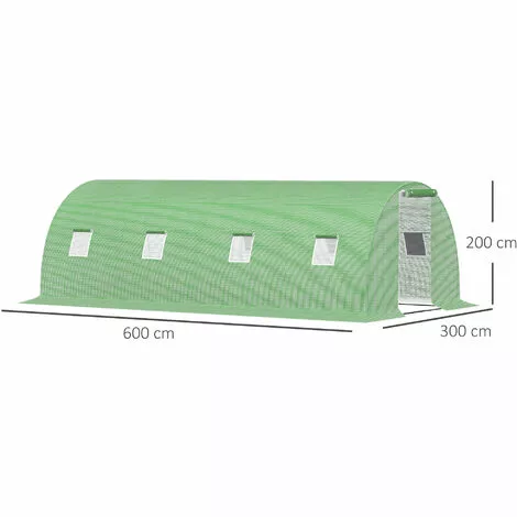 Outsunny Serre De Jardin Tunnel 18 M² Dim. 6L X 3l X 2H M - 8 Fenêtres, Porte Zippée Enroulable - Châssis Tubulaire Acier Galvanisé, Bâche PE Haute Densité Vert - Vert 3 Outsunny Serre De Jardin Tunnel 18 M² Dim. 6L X 3l X 2H M - 8 Fenêtres, Porte Zippée Enroulable - Châssis Tubulaire Acier Galvanisé, Bâche PE Haute Densité Vert - Vert – Image 3