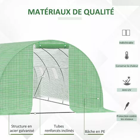 Outsunny Serre De Jardin Tunnel 18 M² Dim. 6L X 3l X 2H M - 8 Fenêtres, Porte Zippée Enroulable - Châssis Tubulaire Acier Galvanisé, Bâche PE Haute Densité Vert - Vert 4 Outsunny Serre De Jardin Tunnel 18 M² Dim. 6L X 3l X 2H M - 8 Fenêtres, Porte Zippée Enroulable - Châssis Tubulaire Acier Galvanisé, Bâche PE Haute Densité Vert - Vert – Image 4