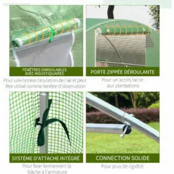 Outsunny Serre De Jardin Tunnel 18 M² Dim. 6L X 3l X 2H M - 8 Fenêtres, Porte Zippée Enroulable - Châssis Tubulaire Acier Galvanisé, Bâche PE Haute Densité Vert - Vert 9 Outsunny Serre De Jardin Tunnel 18 M² Dim. 6L X 3l X 2H M - 8 Fenêtres, Porte Zippée Enroulable - Châssis Tubulaire Acier Galvanisé, Bâche PE Haute Densité Vert - Vert -Serre de jardin Boutique 50909122 5