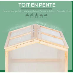 Outsunny Mini Serre De Jardin Serre à Tomates Dim. 102L X 71l X 53H Cm Double Toit Ouvrable 2 Niveaux Panneaux Polycarbonate Bois Sapin Pré-huilé - Beige -Serre de jardin Boutique 50909131 5