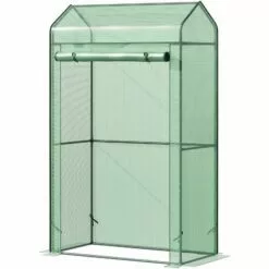 Outsunny Serre De Jardin Serre à Tomates Anti-UV Dim. 100L X 51l X 170H Cm Porte Zipée Déroulante Métal Thermolaqué PE Vert - Vert