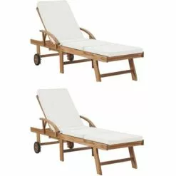 YOUTHUP Chaises Longues De Jardin Réglable Bain De Soleil Avec Coussins 2 Pcs Bois De Teck Solide Blanc - Blanc