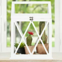 Relaxdays Mini Serre Intérieur Pour Le Rebord De Fenêtre, En Verre Et MDF, Herbes, Fleurs, HLP: 40x30x22,5 Cm, Blanc -Serre de jardin Boutique 52205647 3