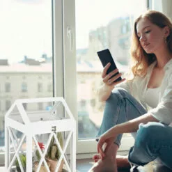 Relaxdays Mini Serre Intérieur Pour Le Rebord De Fenêtre, En Verre Et MDF, Herbes, Fleurs, HLP: 40x30x22,5 Cm, Blanc -Serre de jardin Boutique 52205647 4