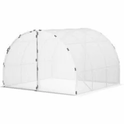 Outsunny Serre De Jardin Tunnel Surface Sol 8,38 M² Châssis Tubulaire Renforcé 24 Mm Double Porte Avec Poignées Blanc - Blanc