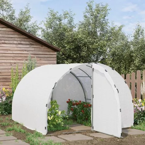 Outsunny Serre De Jardin Tunnel Surface Sol 8,38 M² Châssis Tubulaire Renforcé 24 Mm Double Porte Avec Poignées Blanc - Blanc 2 Outsunny Serre De Jardin Tunnel Surface Sol 8,38 M² Châssis Tubulaire Renforcé 24 Mm Double Porte Avec Poignées Blanc - Blanc – Image 2