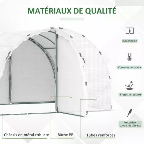 Outsunny Serre De Jardin Tunnel Surface Sol 8,38 M² Châssis Tubulaire Renforcé 24 Mm Double Porte Avec Poignées Blanc - Blanc 5 Outsunny Serre De Jardin Tunnel Surface Sol 8,38 M² Châssis Tubulaire Renforcé 24 Mm Double Porte Avec Poignées Blanc - Blanc – Image 5
