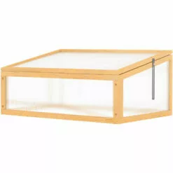 Outsunny Mini Serre De Jardin Serre à Tomates Dim. 90L X 60l X 40H Cm Toit Ouvrable Panneaux De Polycarbonate Bois Sapin Pré-huilé - Beige