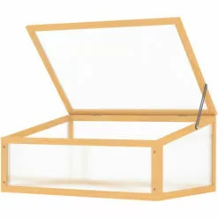Outsunny Mini Serre De Jardin Serre à Tomates Dim. 90L X 60l X 40H Cm Toit Ouvrable Panneaux De Polycarbonate Bois Sapin Pré-huilé - Beige -Serre de jardin Boutique 52476579 4