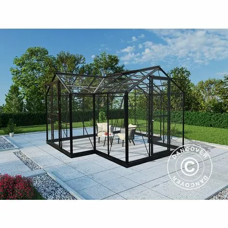 DANCOVER Kiosque De Jardin En Verre 11,5m², 3,73x3,73x2,32m Avec Socle, Noir - Noir 2 DANCOVER Kiosque De Jardin En Verre 11,5m², 3,73x3,73x2,32m Avec Socle, Noir - Noir – Image 2