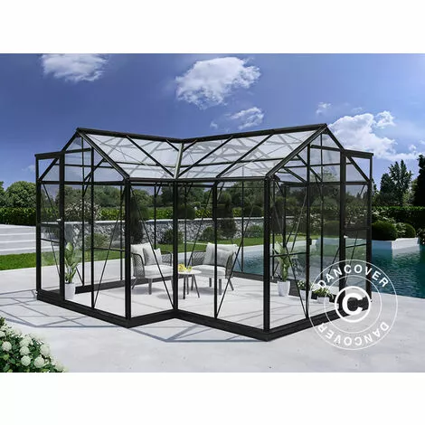 DANCOVER Kiosque De Jardin En Verre 11,5m², 3,73x3,73x2,32m Avec Socle, Noir - Noir 3 DANCOVER Kiosque De Jardin En Verre 11,5m², 3,73x3,73x2,32m Avec Socle, Noir - Noir – Image 3