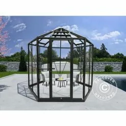 DANCOVER Kiosque De Jardin En Verre Hexagonale 7,2m², 3,04x2,63x2,73m Avec Socle, Noir - Noir
