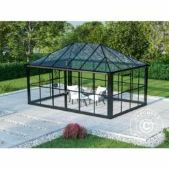 DANCOVER Kiosque De Jardin/Tonnelle De Jardin Verre 12,86m², 4,36x2,95x2,7m, Avec Base, Noir - Noir
