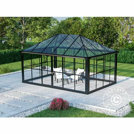 DANCOVER Kiosque De Jardin/Tonnelle De Jardin Verre 12,86m², 4,36x2,95x2,7m, Avec Base, Noir - Noir 1 DANCOVER Kiosque De Jardin/Tonnelle De Jardin Verre 12,86m², 4,36x2,95x2,7m, Avec Base, Noir - Noir