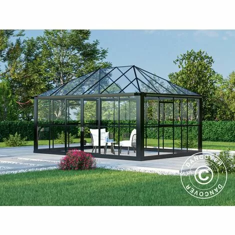 DANCOVER Kiosque De Jardin/Tonnelle De Jardin Verre 12,86m², 4,36x2,95x2,7m, Avec Base, Noir - Noir 2 DANCOVER Kiosque De Jardin/Tonnelle De Jardin Verre 12,86m², 4,36x2,95x2,7m, Avec Base, Noir - Noir – Image 2