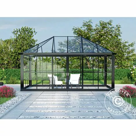 DANCOVER Kiosque De Jardin/Tonnelle De Jardin Verre 12,86m², 4,36x2,95x2,7m, Avec Base, Noir - Noir 3 DANCOVER Kiosque De Jardin/Tonnelle De Jardin Verre 12,86m², 4,36x2,95x2,7m, Avec Base, Noir - Noir – Image 3