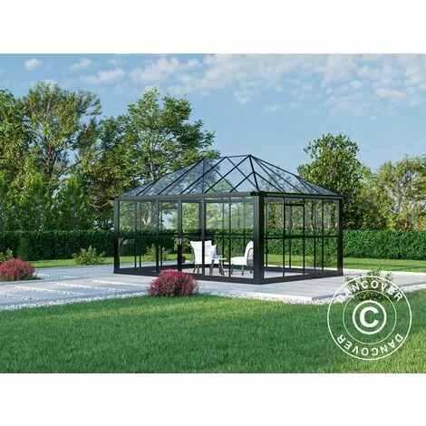 DANCOVER Kiosque De Jardin/Tonnelle De Jardin Verre 12,86m², 4,36x2,95x2,7m, Avec Base, Noir - Noir 4 DANCOVER Kiosque De Jardin/Tonnelle De Jardin Verre 12,86m², 4,36x2,95x2,7m, Avec Base, Noir - Noir – Image 4