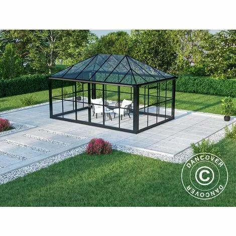 DANCOVER Kiosque De Jardin/Tonnelle De Jardin Verre 12,86m², 4,36x2,95x2,7m, Avec Base, Noir - Noir 5 DANCOVER Kiosque De Jardin/Tonnelle De Jardin Verre 12,86m², 4,36x2,95x2,7m, Avec Base, Noir - Noir – Image 5