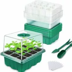 HKLFFJA Mini Plantes Serre, 20 étiquettes, 2 Outils,10 Pièces 120 Cellules Intérieure Plateau Semis Avec Couvercles Rehaussés, Boîte De Plantation De Semis Durable