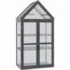 Outsunny Mini Serre De Jardin En Polycarbonate Cadre En Bois 3 Niveaux Dim. 70,5L X 42l X 132H Cm Double Porte Aérations Réglables Gris - Gris