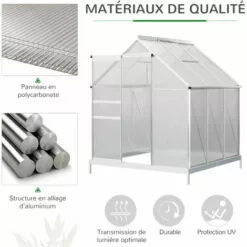 Outsunny Serre De Jardin Aluminium Polycarbonate 3,61 M² Dim. 1,9L X 1,9l X 2H M Lucarne Réglable Fondation Porte Coulissante - Transparent -Serre de jardin Boutique 53591958 5