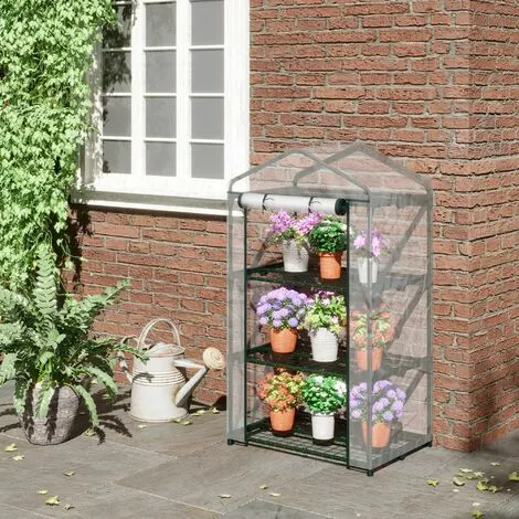 Outsunny Serre De Jardin Balcon étagère Serre 3 Niveaux Dim. 69L X 49l X 125H Cm Métal Thermolaqué Vert PVC Haute Densité Transparent - Vert 2 Outsunny Serre De Jardin Balcon étagère Serre 3 Niveaux Dim. 69L X 49l X 125H Cm Métal Thermolaqué Vert PVC Haute Densité Transparent - Vert – Image 2