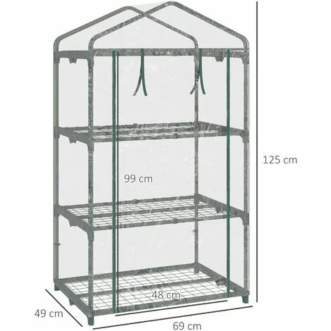 Outsunny Serre De Jardin Balcon étagère Serre 3 Niveaux Dim. 69L X 49l X 125H Cm Métal Thermolaqué Vert PVC Haute Densité Transparent - Vert 3 Outsunny Serre De Jardin Balcon étagère Serre 3 Niveaux Dim. 69L X 49l X 125H Cm Métal Thermolaqué Vert PVC Haute Densité Transparent - Vert – Image 3