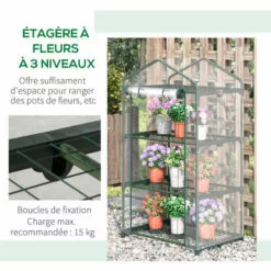 Outsunny Serre De Jardin Balcon étagère Serre 3 Niveaux Dim. 69L X 49l X 125H Cm Métal Thermolaqué Vert PVC Haute Densité Transparent - Vert 9 Outsunny Serre De Jardin Balcon étagère Serre 3 Niveaux Dim. 69L X 49l X 125H Cm Métal Thermolaqué Vert PVC Haute Densité Transparent - Vert -Serre de jardin Boutique 53591961 5