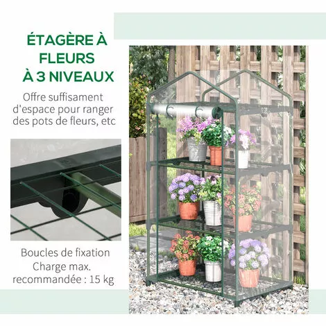 Outsunny Serre De Jardin Balcon étagère Serre 3 Niveaux Dim. 69L X 49l X 125H Cm Métal Thermolaqué Vert PVC Haute Densité Transparent - Vert 5 Outsunny Serre De Jardin Balcon étagère Serre 3 Niveaux Dim. 69L X 49l X 125H Cm Métal Thermolaqué Vert PVC Haute Densité Transparent - Vert – Image 5