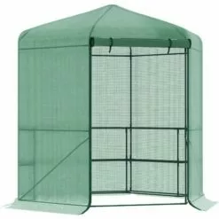 Outsunny Serre De Jardin Hexagonale Avec 6 étagères - Dim. 2,25L X 1,94l X 2,15H M Porte Enroulable Zippée Acier Thermolaqué PE Haute Densité Vert - Vert