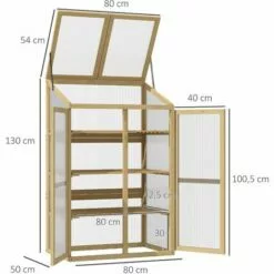 Outsunny Mini Serre De Jardin En Polycarbonate Cadre En Bois 3 étagères Dim. 80L X 50l X 130H Cm Double Porte Toit Ouvrant Bois De Sapin Autoclave - Beige 7 Outsunny Mini Serre De Jardin En Polycarbonate Cadre En Bois 3 étagères Dim. 80L X 50l X 130H Cm Double Porte Toit Ouvrant Bois De Sapin Autoclave - Beige -Serre de jardin Boutique 53591964 3