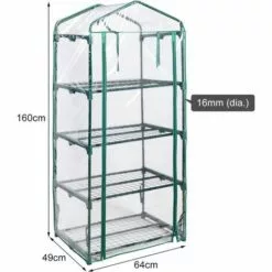 COSTWAY Serre De Jardin Balcon Avec 4 Étagères Réglables Porte Roulante Cadre En Fer Bâche Amovible PE 69 X 49 X 160 Cm Vert 8 COSTWAY Serre De Jardin Balcon Avec 4 Étagères Réglables Porte Roulante Cadre En Fer Bâche Amovible PE 69 X 49 X 160 Cm Vert -Serre de jardin Boutique 54816780 4