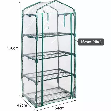 COSTWAY Serre De Jardin Balcon Avec 4 Étagères Réglables Porte Roulante Cadre En Fer Bâche Amovible PE 69 X 49 X 160 Cm Vert 4 COSTWAY Serre De Jardin Balcon Avec 4 Étagères Réglables Porte Roulante Cadre En Fer Bâche Amovible PE 69 X 49 X 160 Cm Vert – Image 4