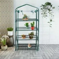 COSTWAY Serre De Jardin Balcon Avec 4 Étagères Réglables Porte Roulante Cadre En Fer Bâche Amovible PE 69 X 49 X 160 Cm Vert 9 COSTWAY Serre De Jardin Balcon Avec 4 Étagères Réglables Porte Roulante Cadre En Fer Bâche Amovible PE 69 X 49 X 160 Cm Vert -Serre de jardin Boutique 54816780 5