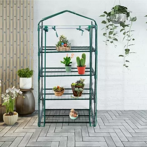 COSTWAY Serre De Jardin Balcon Avec 4 Étagères Réglables Porte Roulante Cadre En Fer Bâche Amovible PE 69 X 49 X 160 Cm Vert 5 COSTWAY Serre De Jardin Balcon Avec 4 Étagères Réglables Porte Roulante Cadre En Fer Bâche Amovible PE 69 X 49 X 160 Cm Vert – Image 5