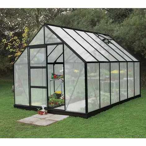 ATOUT LOISIR Serre De Jardin En Verre Polycarbonate 9.9m², Couleur Noir, Base Sans Base - Noir 2 ATOUT LOISIR Serre De Jardin En Verre Polycarbonate 9.9m², Couleur Noir, Base Sans Base - Noir – Image 2