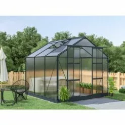 VENTE-UNIQUE.COM Serre De Jardin En Polycarbonate De 5,9 M² Avec Embase - Anthracite - ANISSA - Gris Anthracite