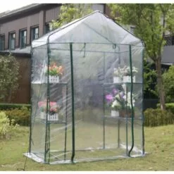 VENTE-UNIQUE.COM Mini Serre De Jardin Serre à Tomates Souple De 1 M² - Structure En Acier - L143 X L73 X H195 Cm - WILSONEA - Vert